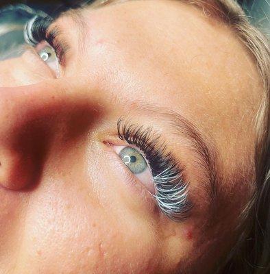 Volume lashes with a pop of color