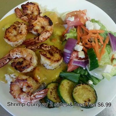 Shrimp Curry w/ 2sides & Iced Tea $6.99