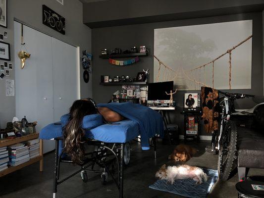 Relaxation. Person on a massage table, relaxed after an incredible body work session.