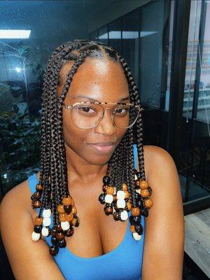 Bob Length Knotless Braids With Beads