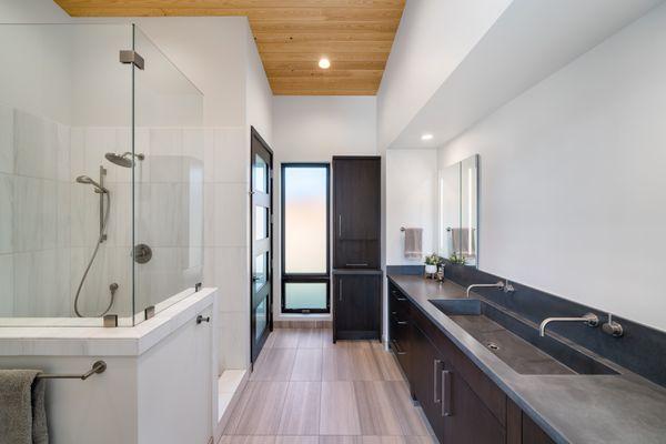 Concrete Integral Sink in Bathroom Vanity Countertop.  All One Piece.