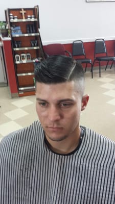 Bald fade with hard part