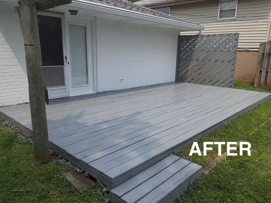 Deck Repaired, exterior painted, and deck stained.