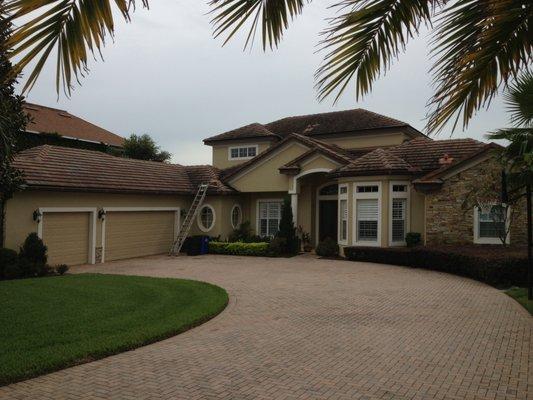 Beautiful lake front home before roof cleaning