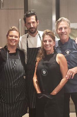 From left to right.  Chef Bridgette, Chef Justin, Pamela and Chef Ron.