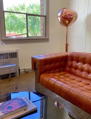 Lounge/sitting area, with a view to downtown Flagstaff. Midcentury-Modern eclectic.