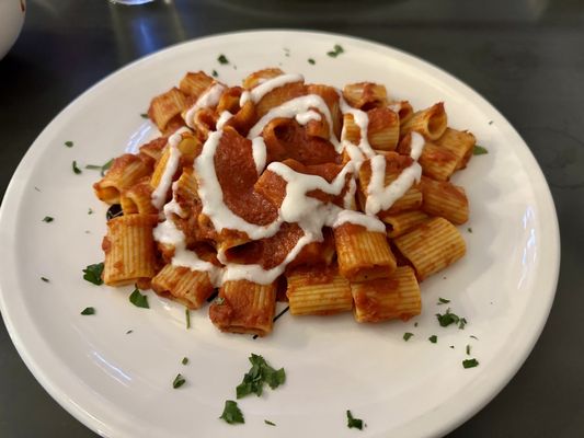 Pasta al Pomodoro with rigatoni as my pasta choice