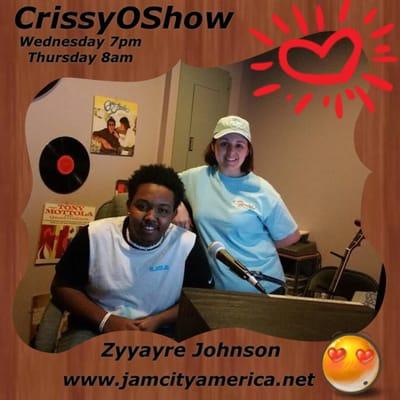 The CrissyOShow on tonight with local guitar celebrity Zyyayre Johnson. Tune in. Great indie music.