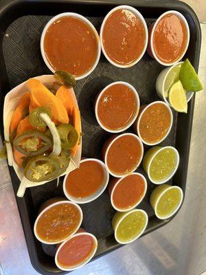 unlimited good salsa with pickled jalapeños and carrots.