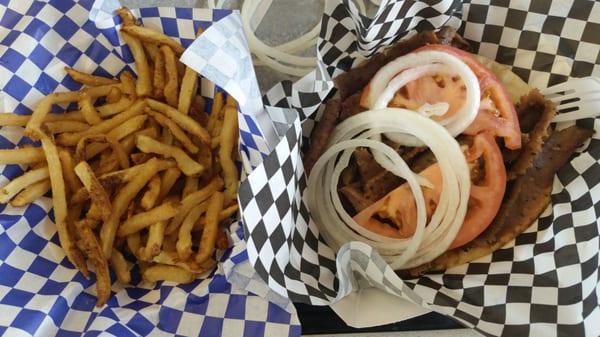 A Co-worker and I ordered 2 Gyros with fries for $8. The fries are great with or without the sauce, the Gyros is great!