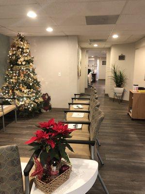 Our new clinic seating area with a view down the hall.