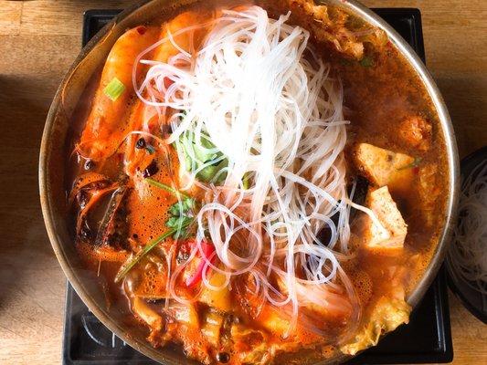 Korean Kimchi Pot with vermicelli noodles, mild spice