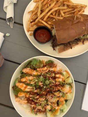 Ahi tuna poke bowl and beef short rib sammie