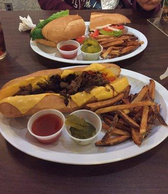 Philly cheesesteak and chicken sandwich