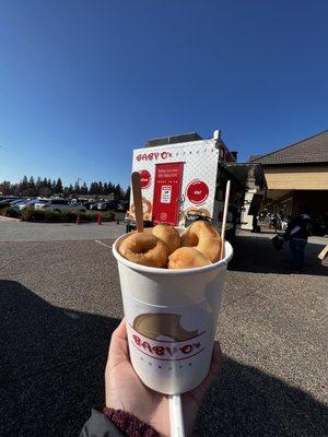 12 piece vanilla flavored mini donuts glaze and cinnamon sugar