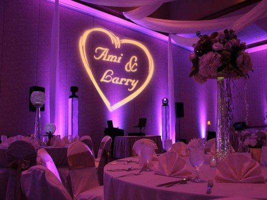 Custom Gobo designs available for your next event (Weddings, Bdays, Business logo, you name it) Available in color as well.