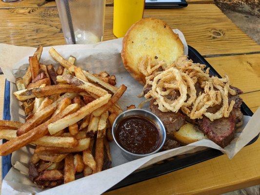 Brisket sandwich and fries