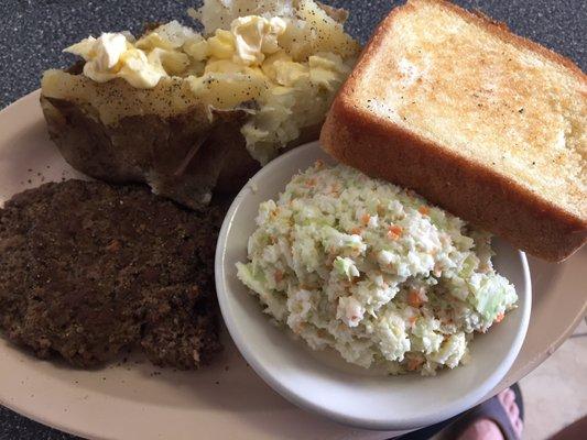 Hamburger steak, baked potato, slaw & Texas toast (3 stars)