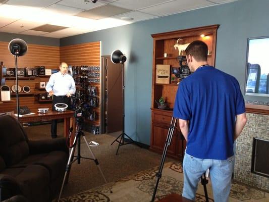 San Diego video production with a home audio company putting together a training video on speaker placement.