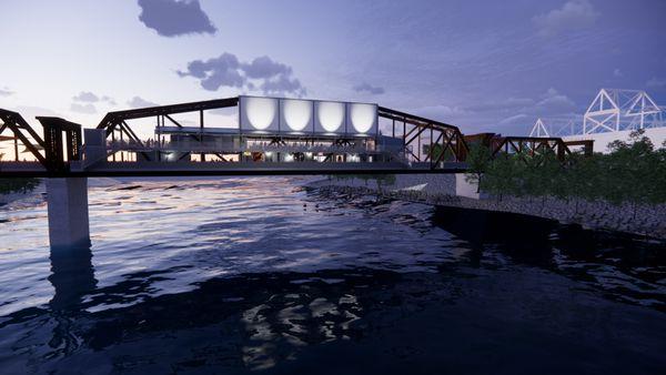 Architectural rendering of the Rock Island Bridge facing north.