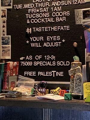 "Free Palestine" behind the bar