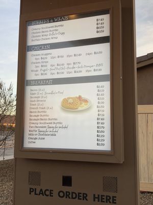 Breakfast menu at the drive thru