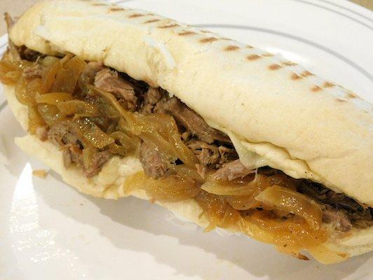 Pot Roast Panini is the most delicious sandwich you can ever experience caramelized onions, swiss cheese and horseradish mayo