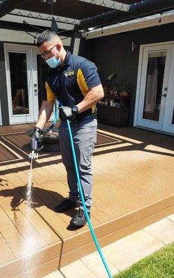 Trex Deck cleaning in Long Beach, CA. We restored the original appearance on this deck with our proprietary chemicals and procedures.