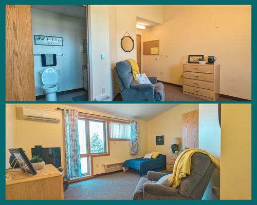 Rooms accommodate people with physical disabilities and come with a private, full bathroom. All areas of the facility are barrier free.