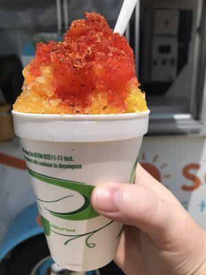 Half mango half pineapple with chamoy and tajin - small