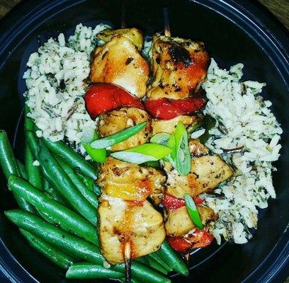 Grilled Chicken Kabob W/ Wild Rice & Green Beans