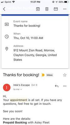 Booking confirmation and appointment