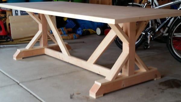 Custom built dining room table before finish.