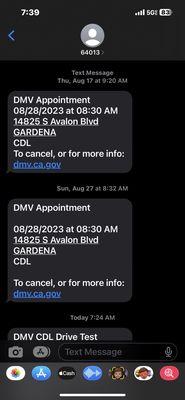 Dmv message