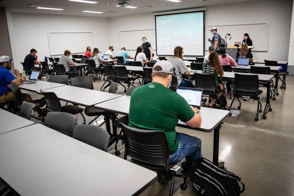 Agriculture students gather for class in the Agricultural Learning Center.