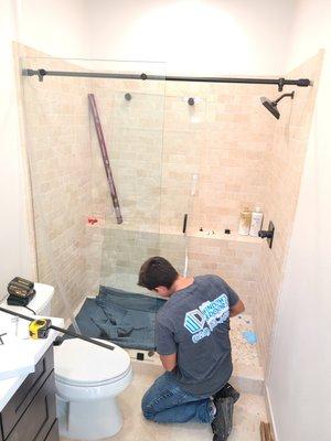 Shower door installation