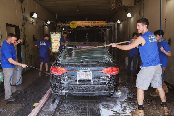 Franklin Carwash Scrubs and preps cars before sending them thru the carwash!