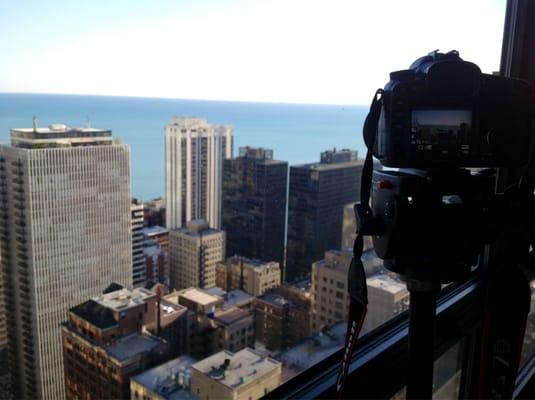 Shooting a timelapse atop the Ritz-Carlton in Chicago.