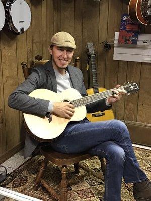 James is a happy musician with his new Alvarez Guitar!