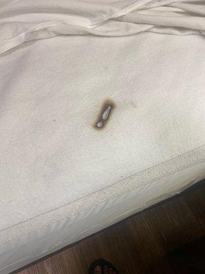 Bed covered burned filled with hair