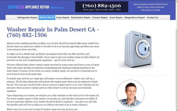 Express Appliance Repair of Palm Desert 7 Days a Week Expert Technicians Will Fix Your Appliance http://www.appliancerepair-palmdesertca.com