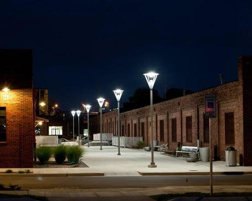 The office from the outside at night.