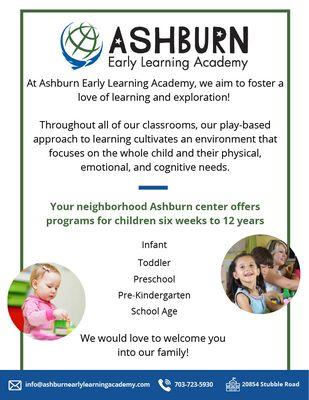 Ashburn Early Learning Academy - Programs offered