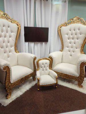 This is our current inventory. Two lovely adult throne chairs and one baby throne chair!