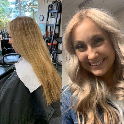 Before and after to an icy blonde!