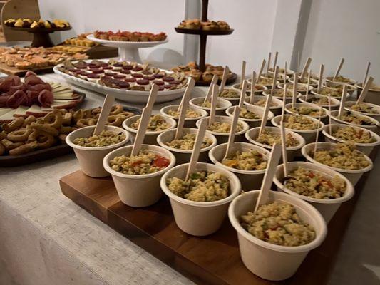 Catering Table Set Up: Mini Rice & Veggies Quinoa Cups.