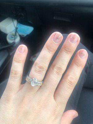 After! Wedding band dipped, resized and setting changed on engagement ring