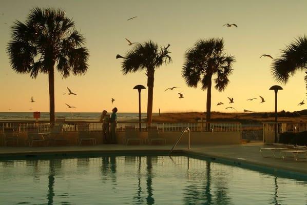 Enjoy sunset on the beach at many of our oceanfront hotels in Myrtle Beach