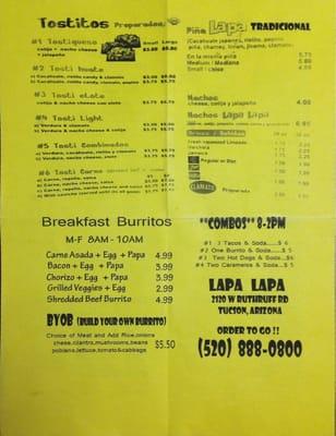 Lapa Lapa menu