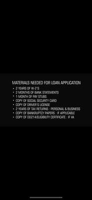 List of documents needed for loan application